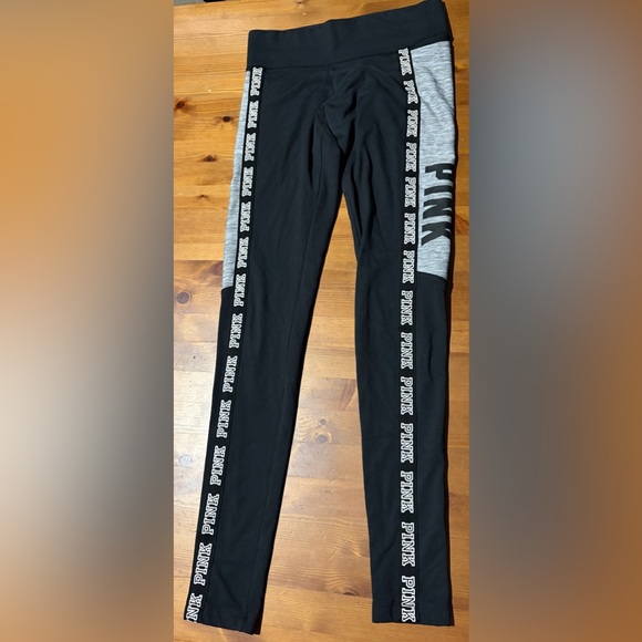 Victoria's Secret PINK Black and Gray Leggings with Branding Strips - Picture 2 of 5